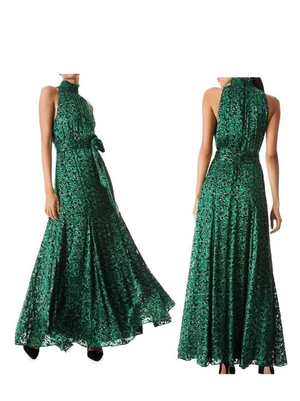 Alice + Olivia Black Dress with Emerald Green Velvet Floral